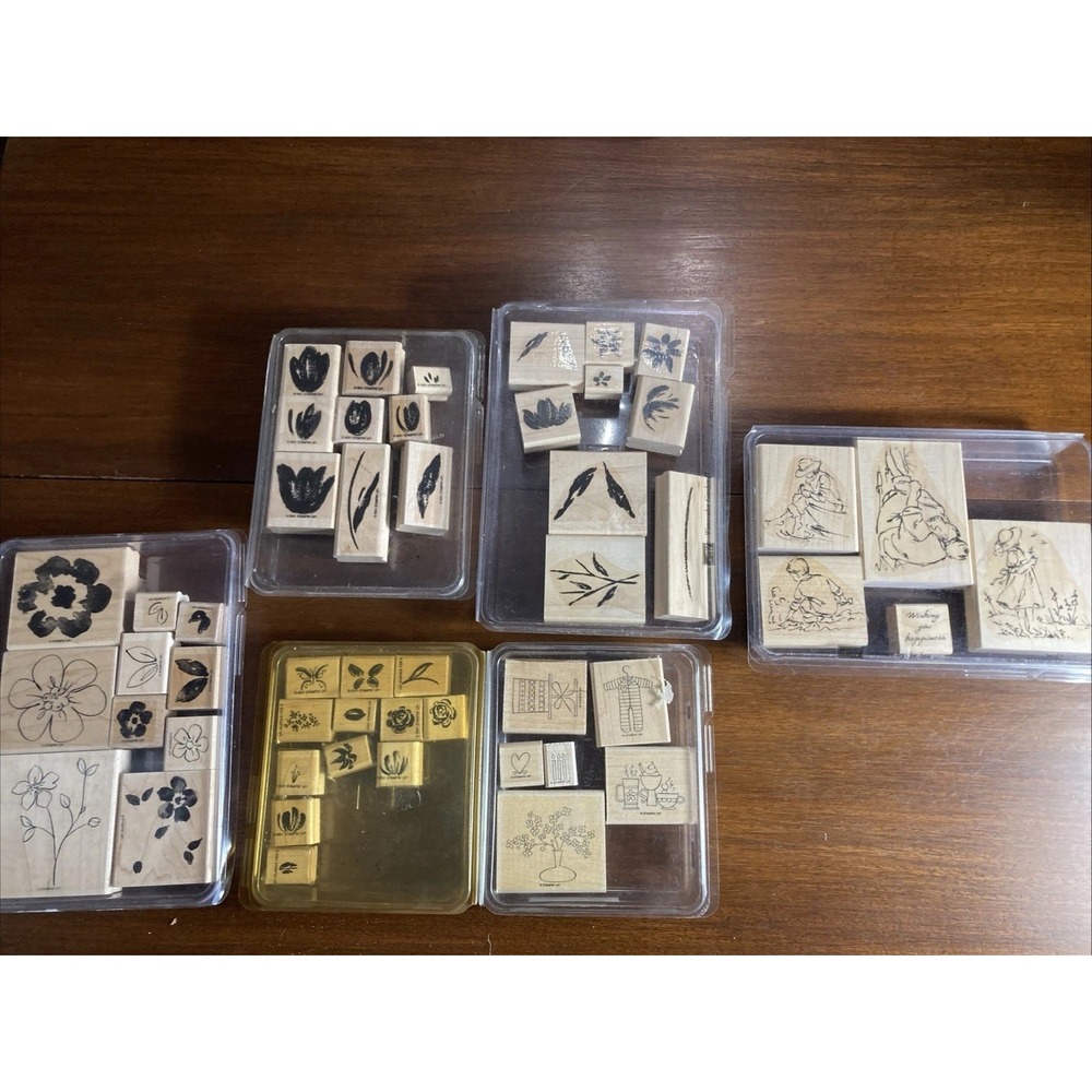 Stampin' Up lot of 51 wooden stamp 6 sets stamps
